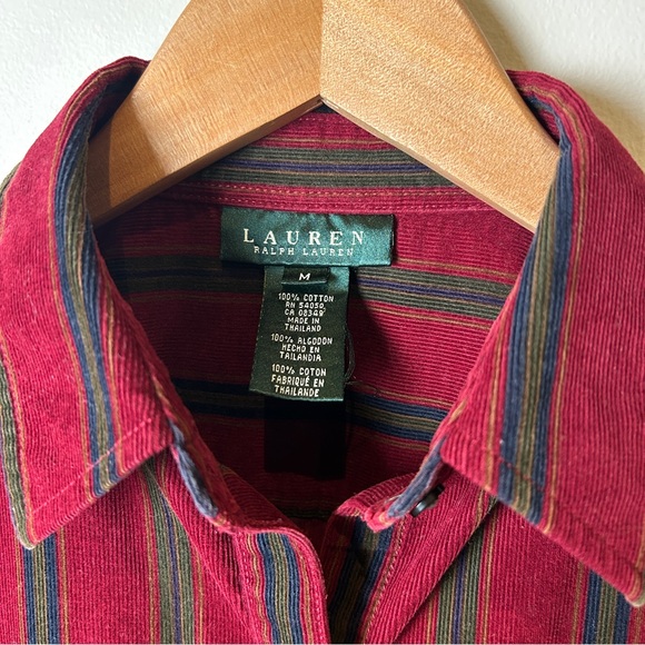Vintage 90’s Lauren Ralph Lauren Burgundy Striped Corduroy Dark Academia Shirt - Picture 3 of 8